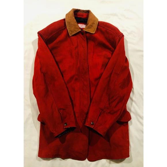 Lone Pine Women's Red Suede Leather Jacket Size M Reversible Collar Flip Cuffs - Picture 11 of 12